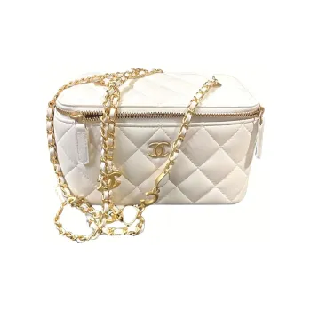 CHANEL 22K Autumn And Winter Lambskin Gold Metal Box Bag, Makeup Bag, Crossbody Bag, Shoulder Bag Women's White