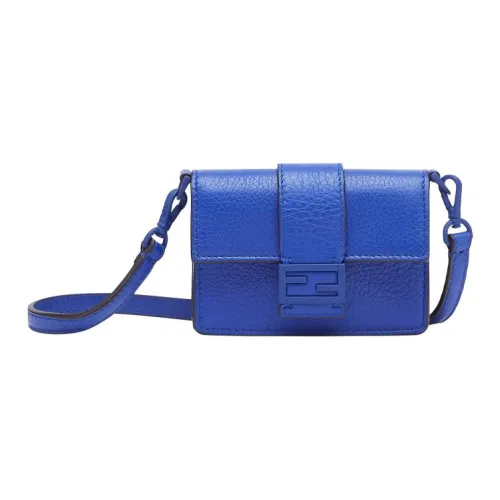 FENDI Baguette Calfskin Baguette Bag Clutch Necklace Pouch Shoulder Bag Crossbody Bag Mini Men's Blue