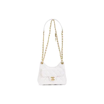 CHANEL HOBO Tmall Genie Cow Leather Hobo Bag Shoulder Bag Crossbody Bag Small Size Women's White