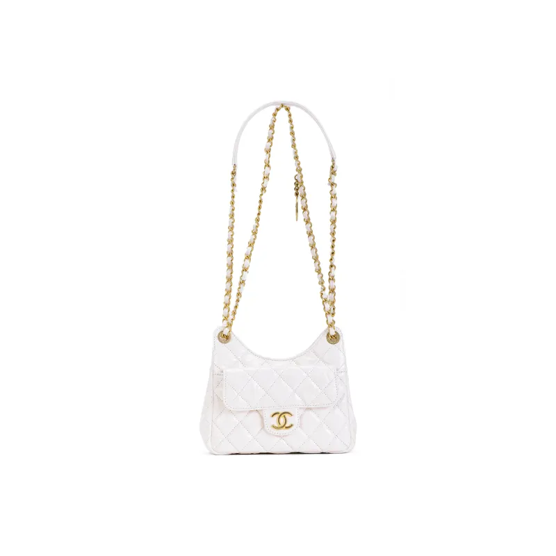 CHANEL HOBO Cow Leather Hobo Bag, Shoulder Bag, Crossbody Bag Trumpets Women's White-0