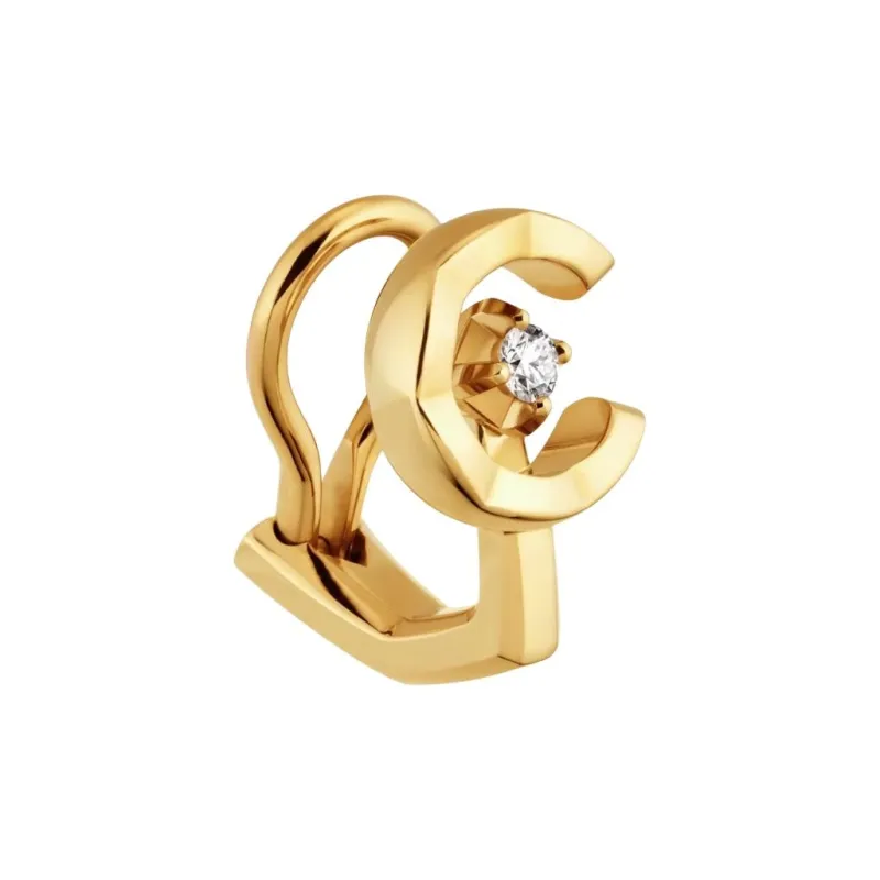 CHANEL Diamond Earrings Unisex Gold-1