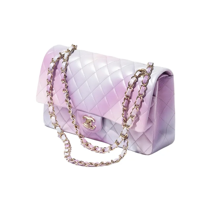 CHANEL Classic Flap CF Dyed Calfskin Shoulder Bag, Crossbody Bag Women's Purple & Blue & Pink-1
