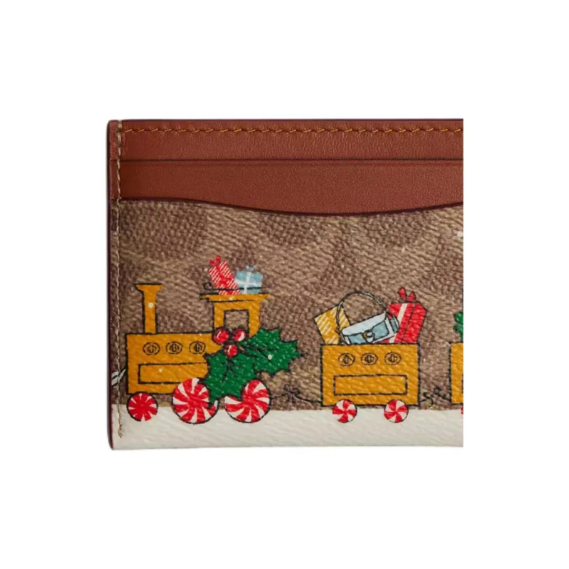 COACH Coated Canvas Card Holder Mini Women's Tan With Caramel-2