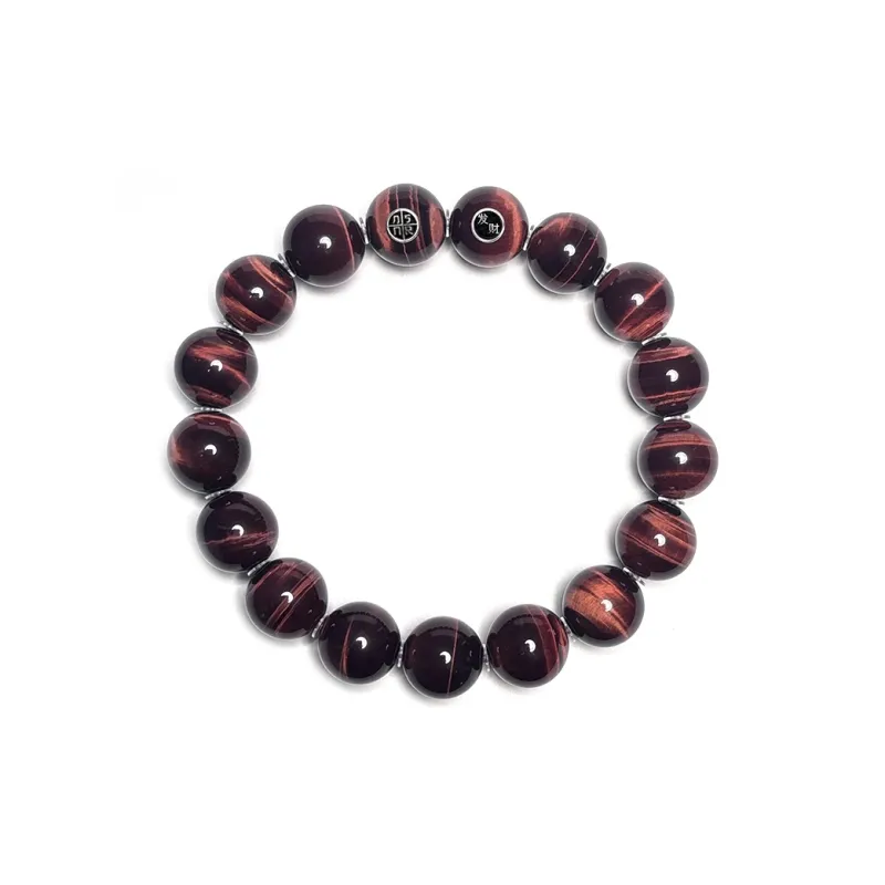 MOUNTAINS AND MANS Tiger's Eye Stone New Chinese Style Good Luck Beaded Bracelet Unisex-1