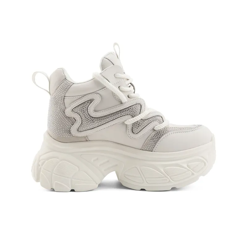 TOM TAILOR Phantom White Stylish Platform Shoes Mid Top Chunky Sneakers Women's-7