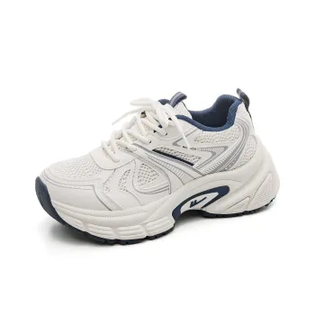 Warrior Durable Breathable Lightweight Low Top Chunky Sneakers Women's Beige Dark Blue
