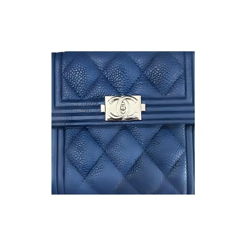 CHANEL Calfskin Wallet Trumpets Unisex Blue-2