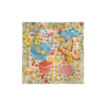 HERMES Mulberry Silk Scarves Women's Apricot Green/Blue/Yellow