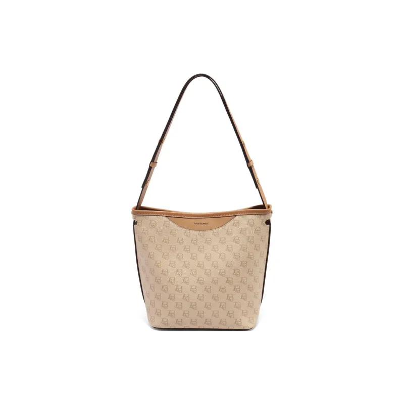 BELLE Premium Texture Shoulder Bag Medium Size Women's Coffee, Beige-11