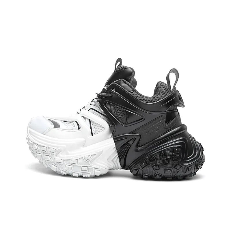 MVA Non slip Wear resistant Impact resistant Low Top Chunky Sneakers Unisex Black White Gradient-1