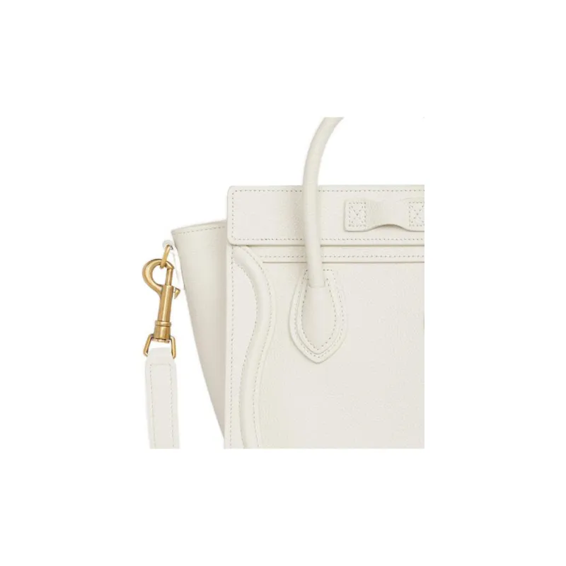 CELINE Luggage Calfskin Smile Bag Shoulder Bag Crossbody Bag Handbag Extra Mini Women's White-4