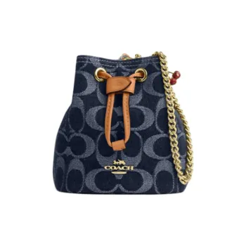 COACH Drawstring Fabric Handbag Shoulder Bag Mini Women's Blue