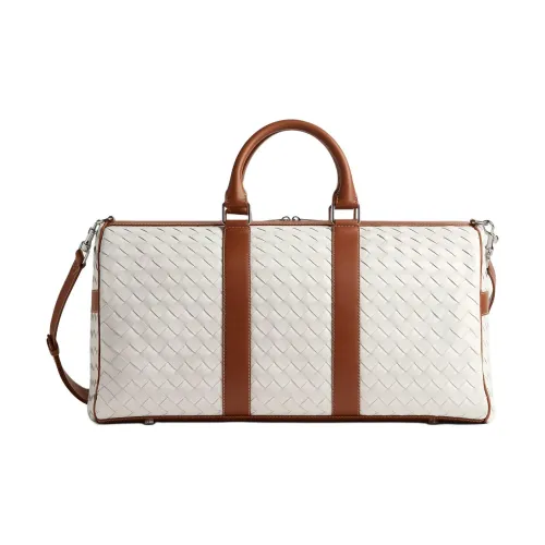 Bottega Veneta Intrecciato Calfskin Travel Bag Men's White & Light Wood Color
