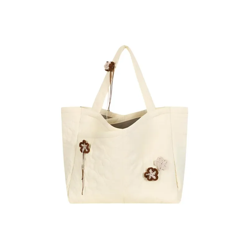 MostwantedLab Tencel Tote Bag Shopping Bag Shoulder Bags Women's Ecru/Yellow Cream/Pink/Dark Brown-3