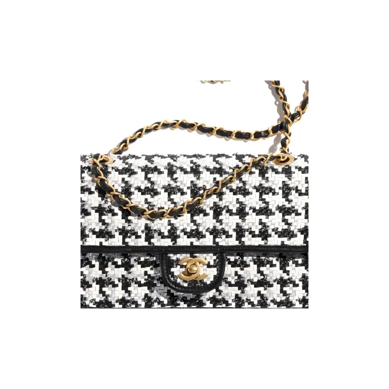 CHANEL Lambskin Flap Bag, Crossbody Bag, Shoulder Bag Women's Black & White-3