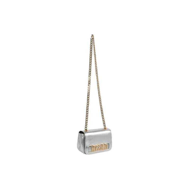 MOSCHINO Leather Shoulder Bag Women's Silver-2