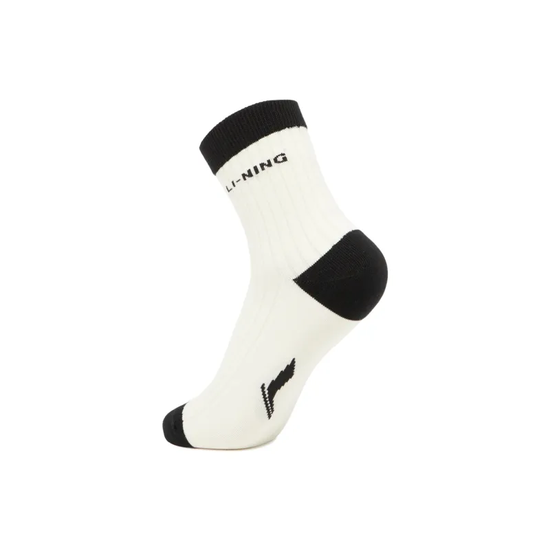 LiNing Sports Life Collection Mid Calf Socks Unisex 1 Pack Ivory-1