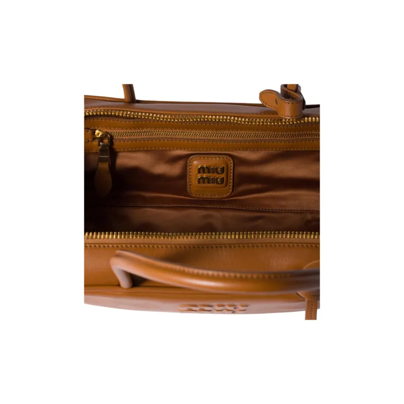 MIU MIU Beau Calfskin Handbag Small Size Women's Cognac Brandy-4