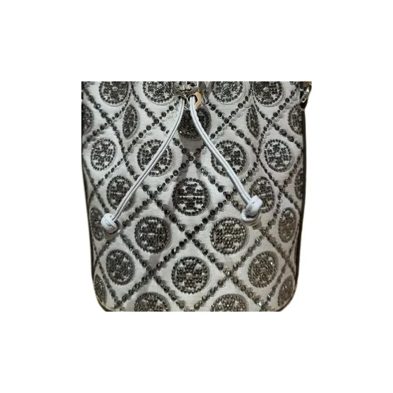 TORY BURCH T Monogram Cotton Bucket Bag, One Shoulder Handbag Mini Women's Gray-2