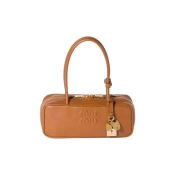 MIU MIU Beau Calfskin Handbag Small Size Women's Cognac Brandy