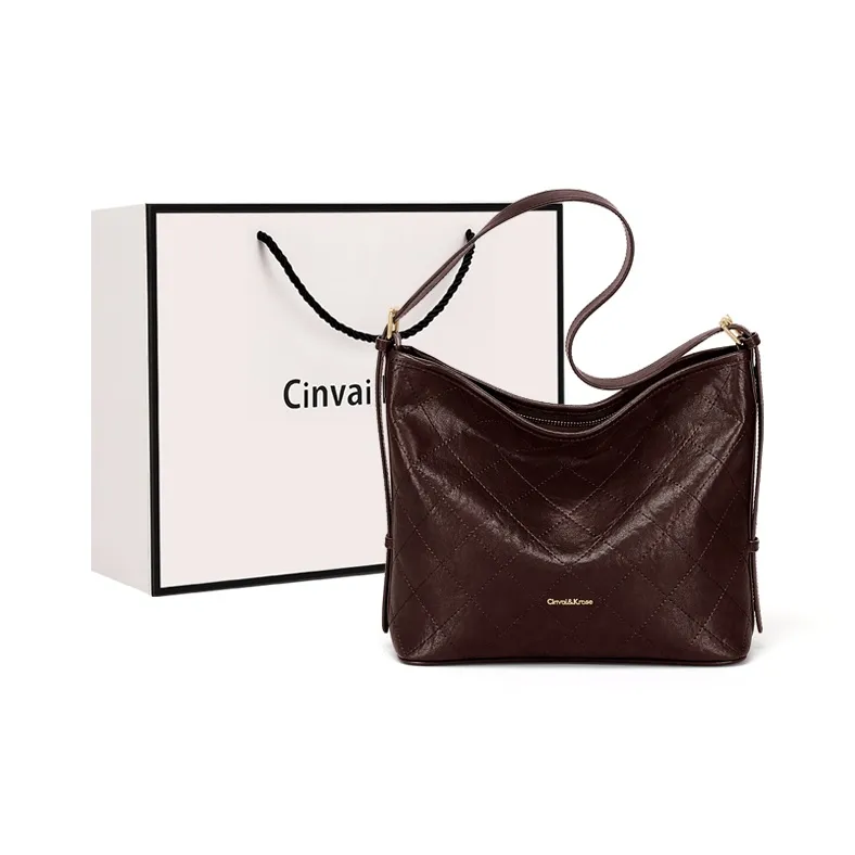 Simvay Clos Cow Leather Patchwork Synthetic Leather Bucket Bags Shoulder Bags Regular Women's Dark Brown/Black-0