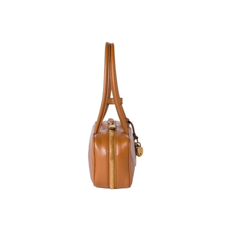 MIU MIU Beau Calfskin Handbag Small Size Women's Cognac Brandy-2