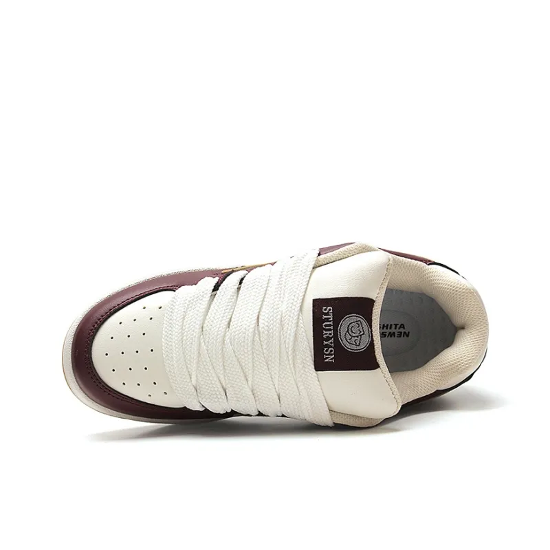 STUR YSN Low Top Skateboard Shoes Women's White Gold Burgundy-5