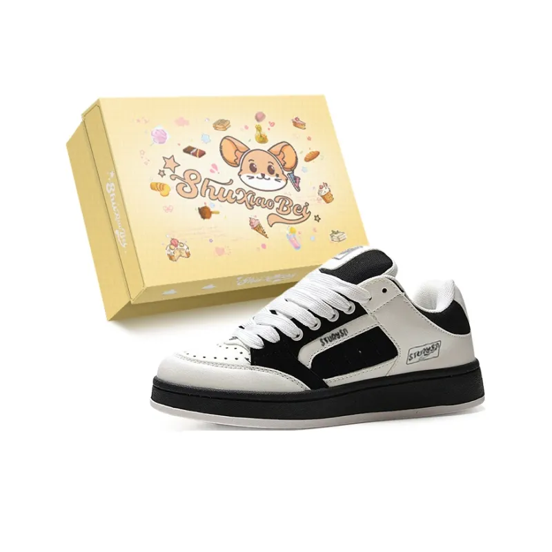 SHUXIAOBEI Wear Resistant Slip Resistant Low Top Skateboard Shoes Women's Black White-0