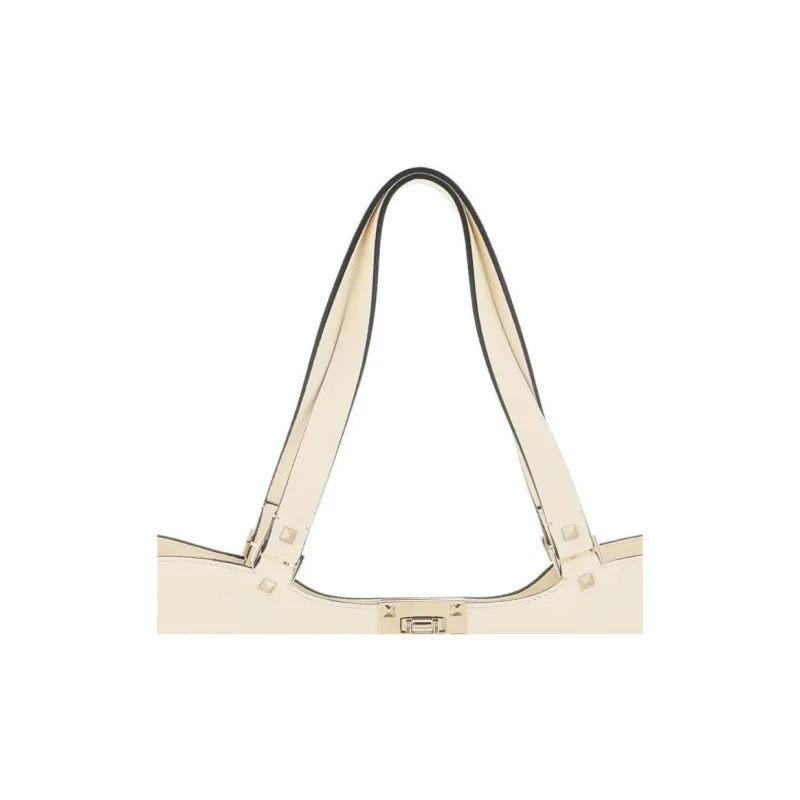 Valentino Calfskin Tote Bag Shopping Bag Handbag Small Size Women's White-4