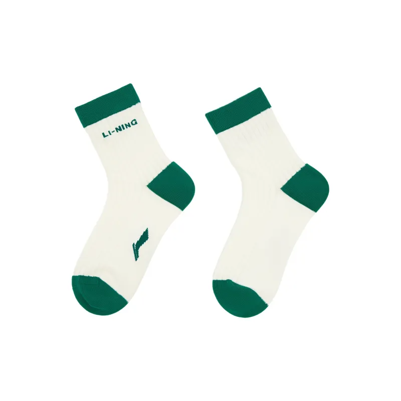 LiNing Sports Life Collection Mid Calf Socks Unisex 1 Pack Ivory/Stone Green-2