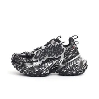 PAIN OR PLEASURE Slip Resistant Low Top Chunky Sneakers Unisex Black