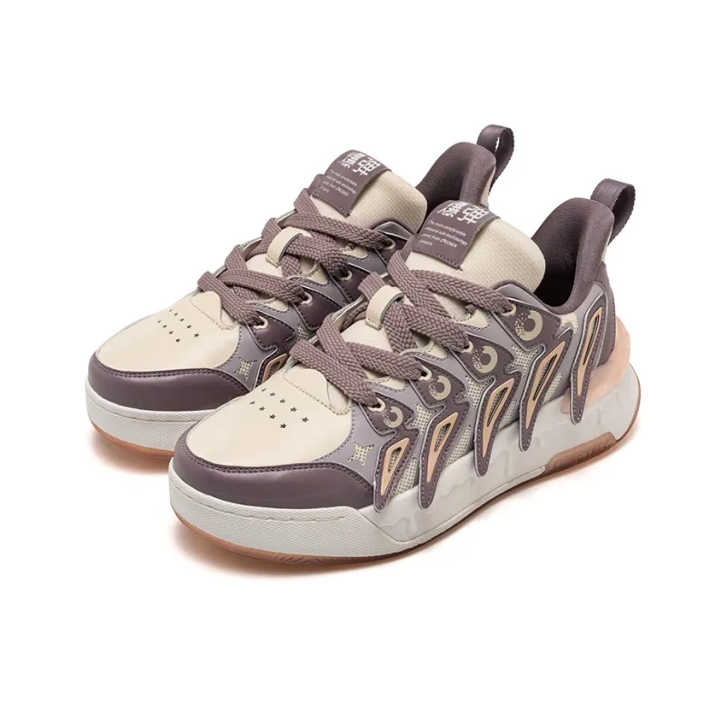 ONEMIX Slip-Resistant Cushioning Abrasion-Resistant Low-Top Skateboard Shoes Unisex Beige Purple-2