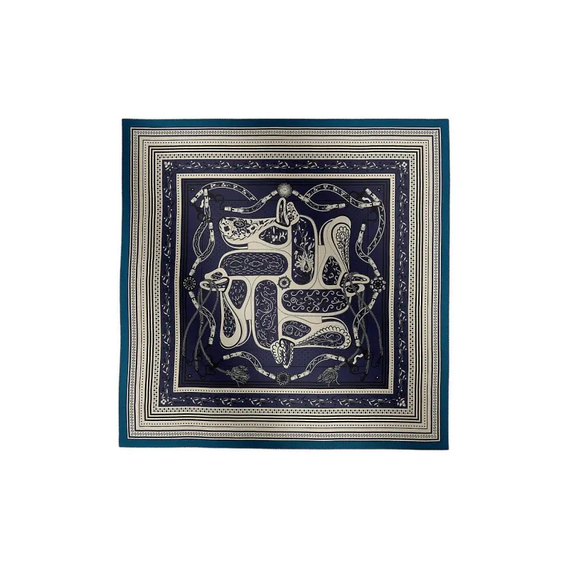 HERMES Cashmere Shawls Women's Marine Blue-0