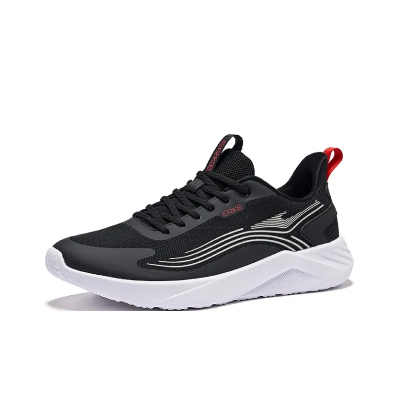 Erke Cushioning Breathable Low Top Running Shoes Men's Jet Black & Light Gray-2