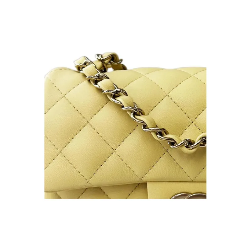 CHANEL Classic Flap CF Lambskin Shoulder Bag, Crossbody Bag Mini Women's Yellow-2