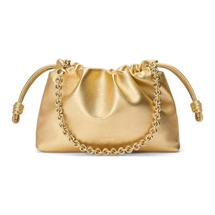LOEWE Flamenco Lambskin Portable Crossbody Bag Shoulder Bag Medium Size Women's Gold-3