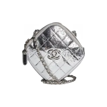 CHANEL Sheepskin Chain Bag Diamond Waist Bag Coin Purse Trumpets Women's Silver