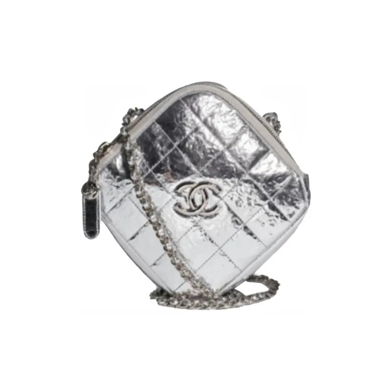 CHANEL Sheepskin Chain Bag Diamond Waist Bag Coin Purse Trumpets Women's Silver-0