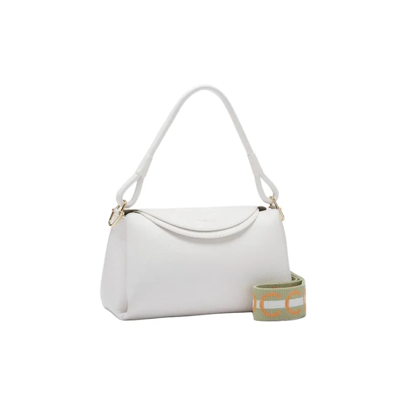 COCCINELLE Cow Leather Patchwork With Fabric Crossbody Handbag Shoulder Bag Large Size Women's Bright White-1