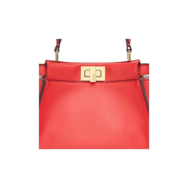 FENDI Peekaboo Calfskin Shoulder Bag Crossbody Bag Handbags Mini Women's Red-3
