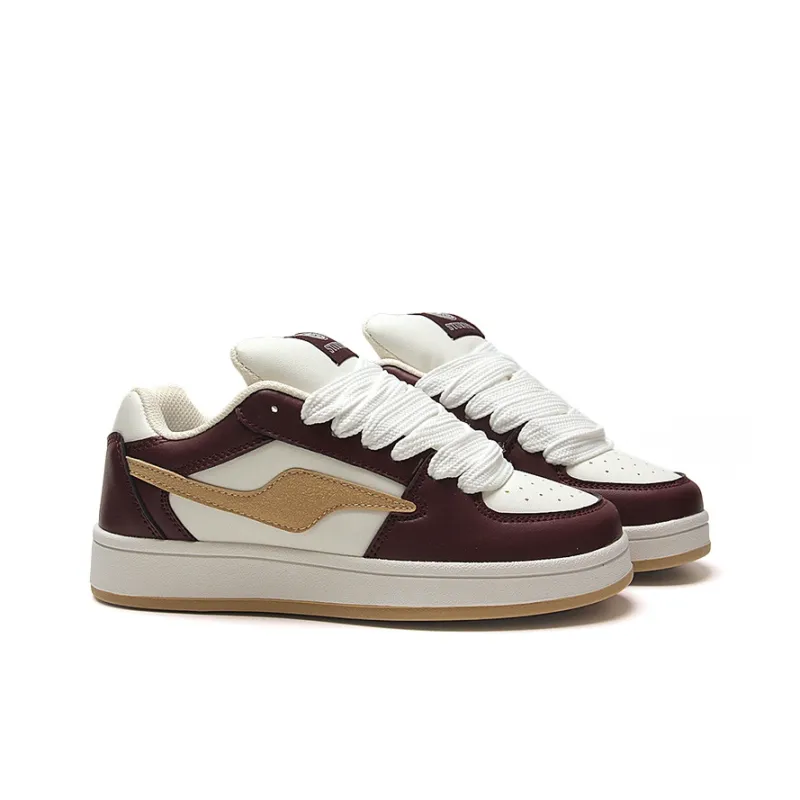 STUR YSN Low Top Skateboard Shoes Women's White Gold Burgundy-3