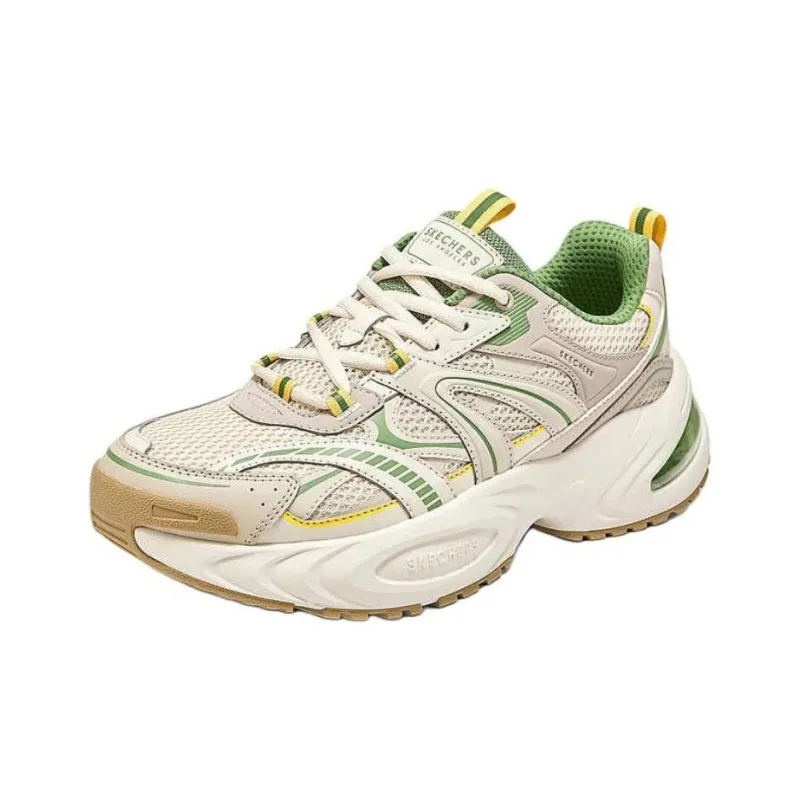 Skechers Anti-Slip Wear-Resistant Low-Top Chunky Sneakers Men's Beige Green-1