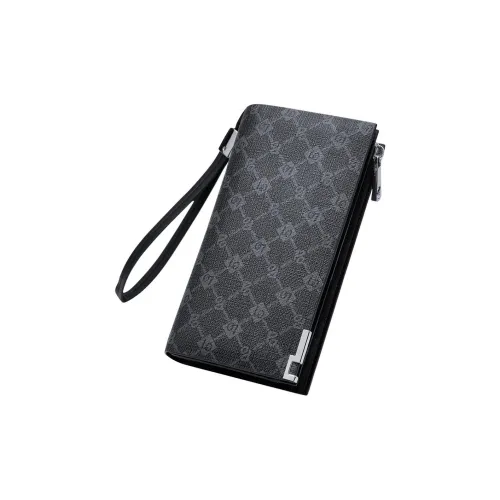 WilliamPOLO PVC Anti-Theft Multi-Compartment Ticket Clip Cell Phone Wallet Clutch Regular Men's Black