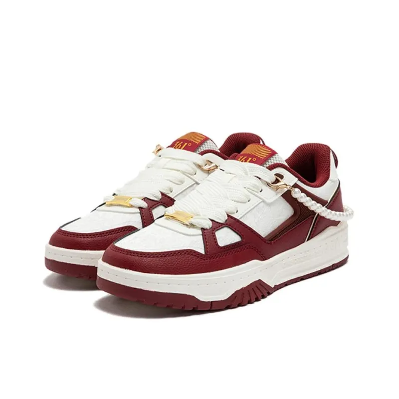 361° Anti Slip Wear Resistant Low Top Skateboard Shoes Women's White Red-1