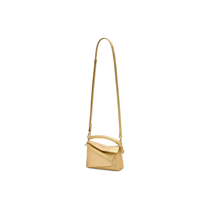 LOEWE Puzzle Lambskin Shoulder Bag Crossbody Bag Handbag Mini Women's Gold-1