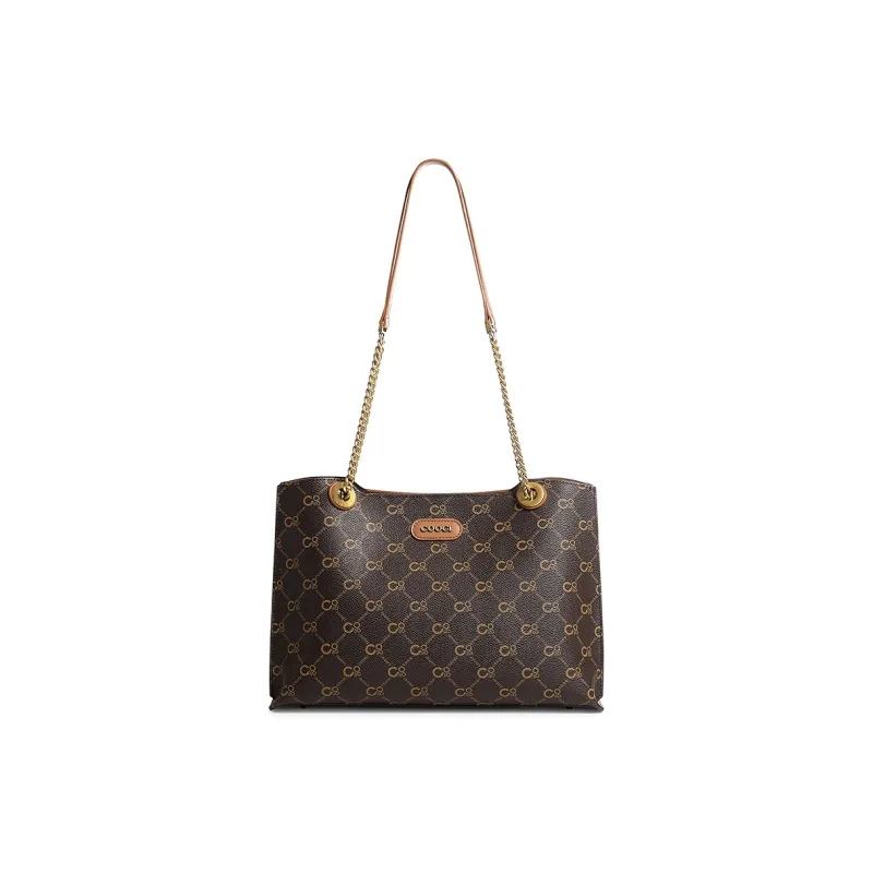 COOGI Synthetic Leather Tote Bag Shopping Bag Handbag Shoulder Bag Large Size Women's Coffee-0