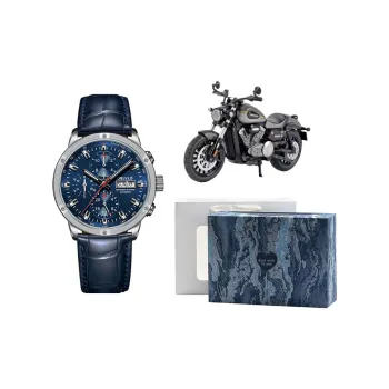 OBLVLO Automatic Mechanical Movement Cowhide Strap Watch Men's Watches Blue Dial