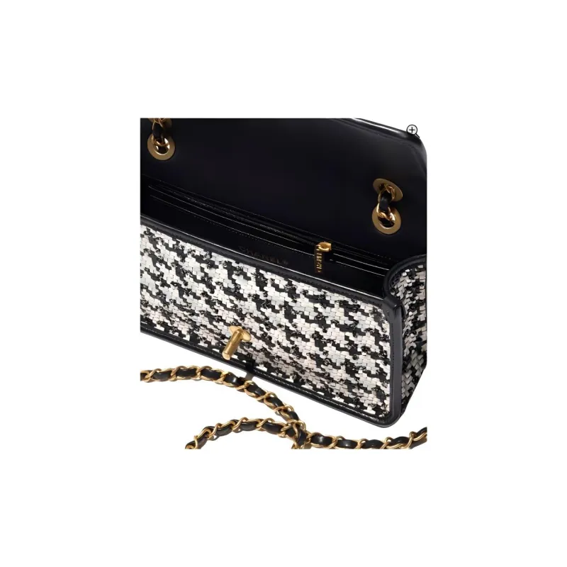 CHANEL Lambskin Flap Bag, Crossbody Bag, Shoulder Bag Women's Black & White-4