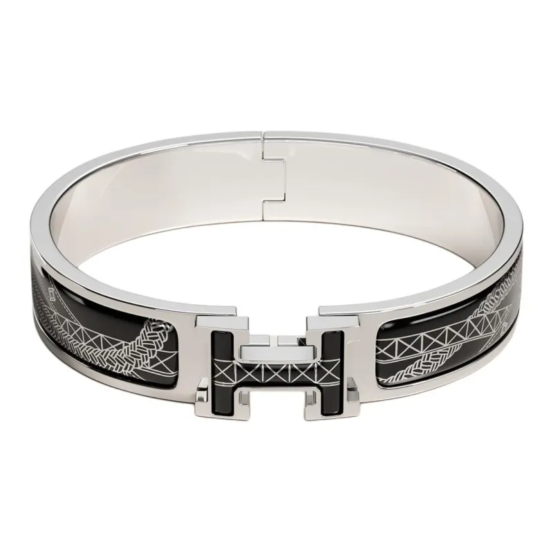 HERMES Palladium Plated Bracelets Women's Black-0