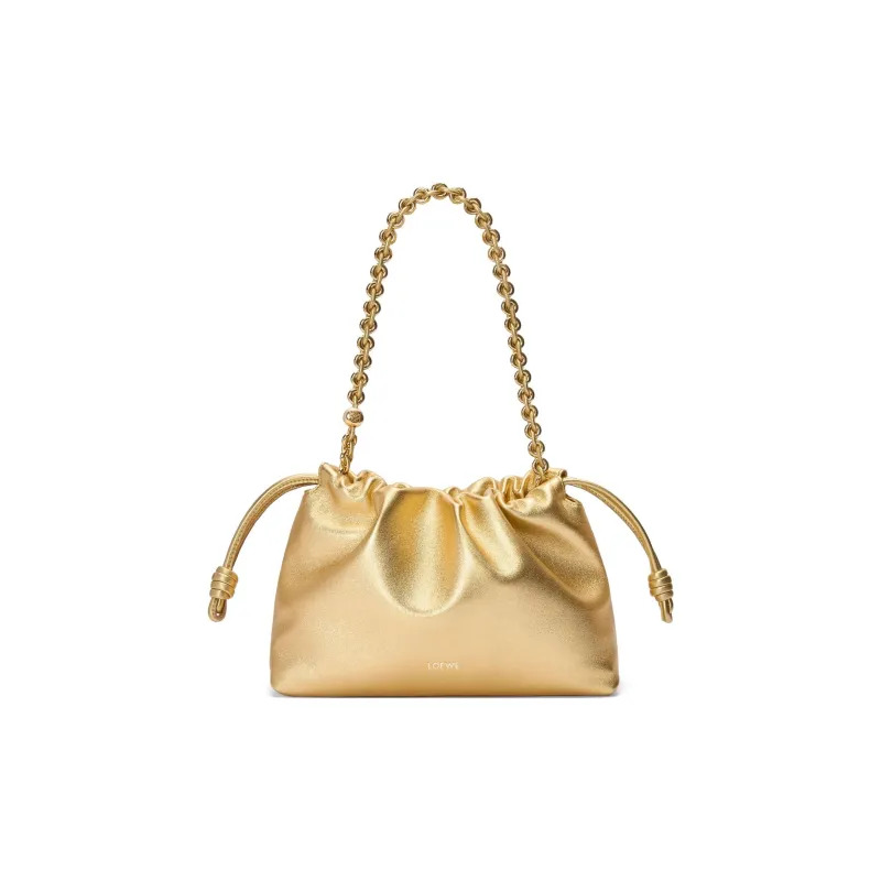 LOEWE Flamenco Lambskin Portable Crossbody Bag Shoulder Bag Medium Size Women's Gold-2